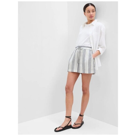 GAP 4" Pull On Striped Linen Blend Shorts With Pockets Drawstring Large - Picture 13 of 15